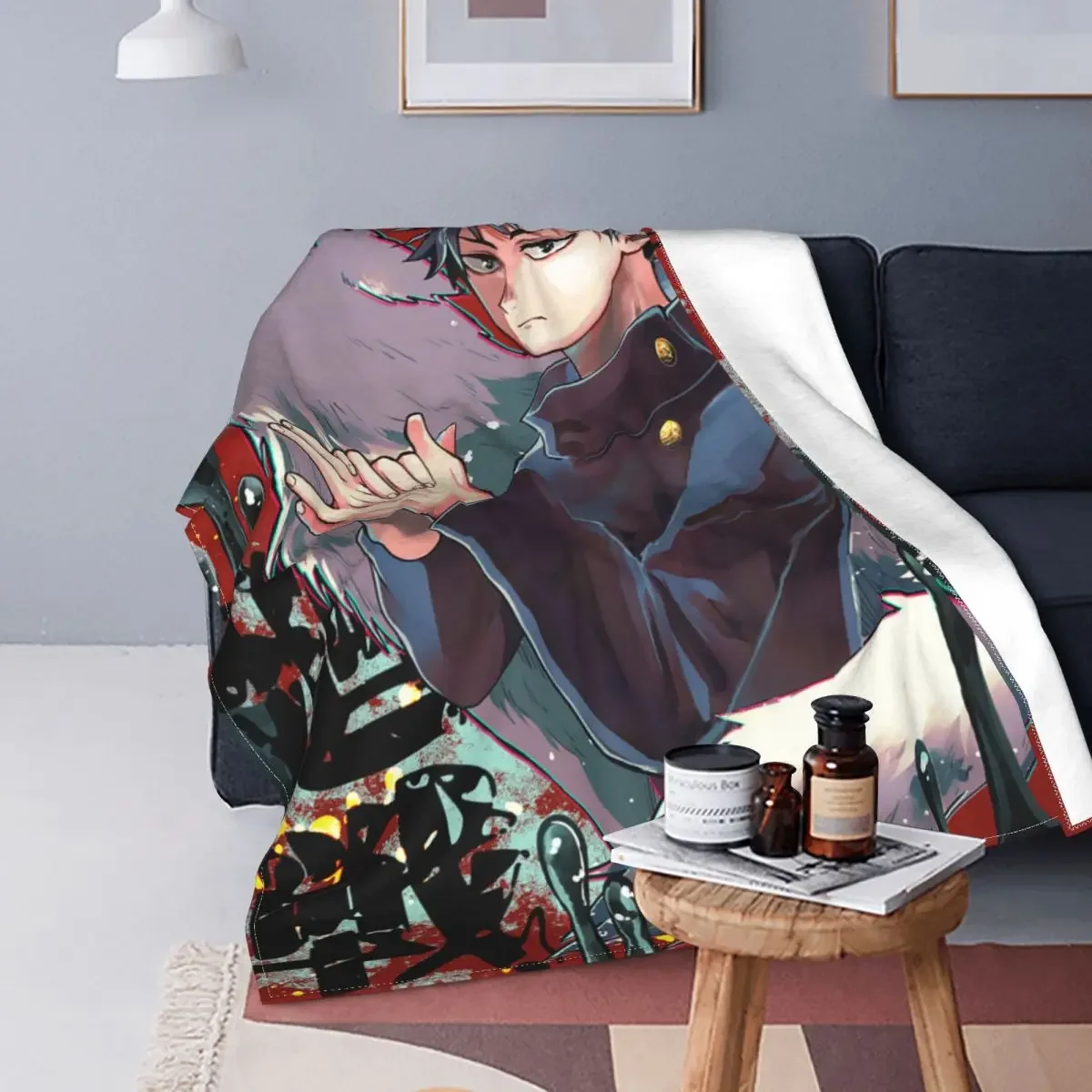 Jujutsu Kaisen Anime Fuzzy Blankets Gojo Satoru Wolf Creative Throw Blankets for Bed Sofa Couch Rug Piece