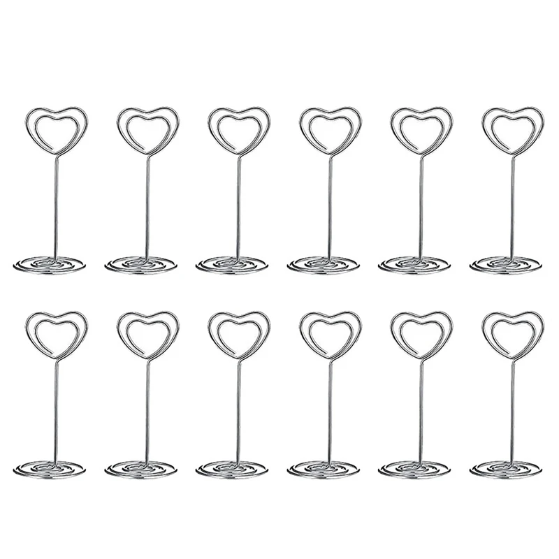 90 Pcs Card Holder Heart Shape Table Picture Stand Wire Tabletop Photo Holder Menu Clips For Wedding Party Number,Silver