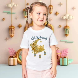 Eid Mubarak Moon Flower Printed Kids Shirts Tee Eid Ramadan Boys Girls T-shirt Tops Islamic Muslim Holiday Child T Shirt Outfit