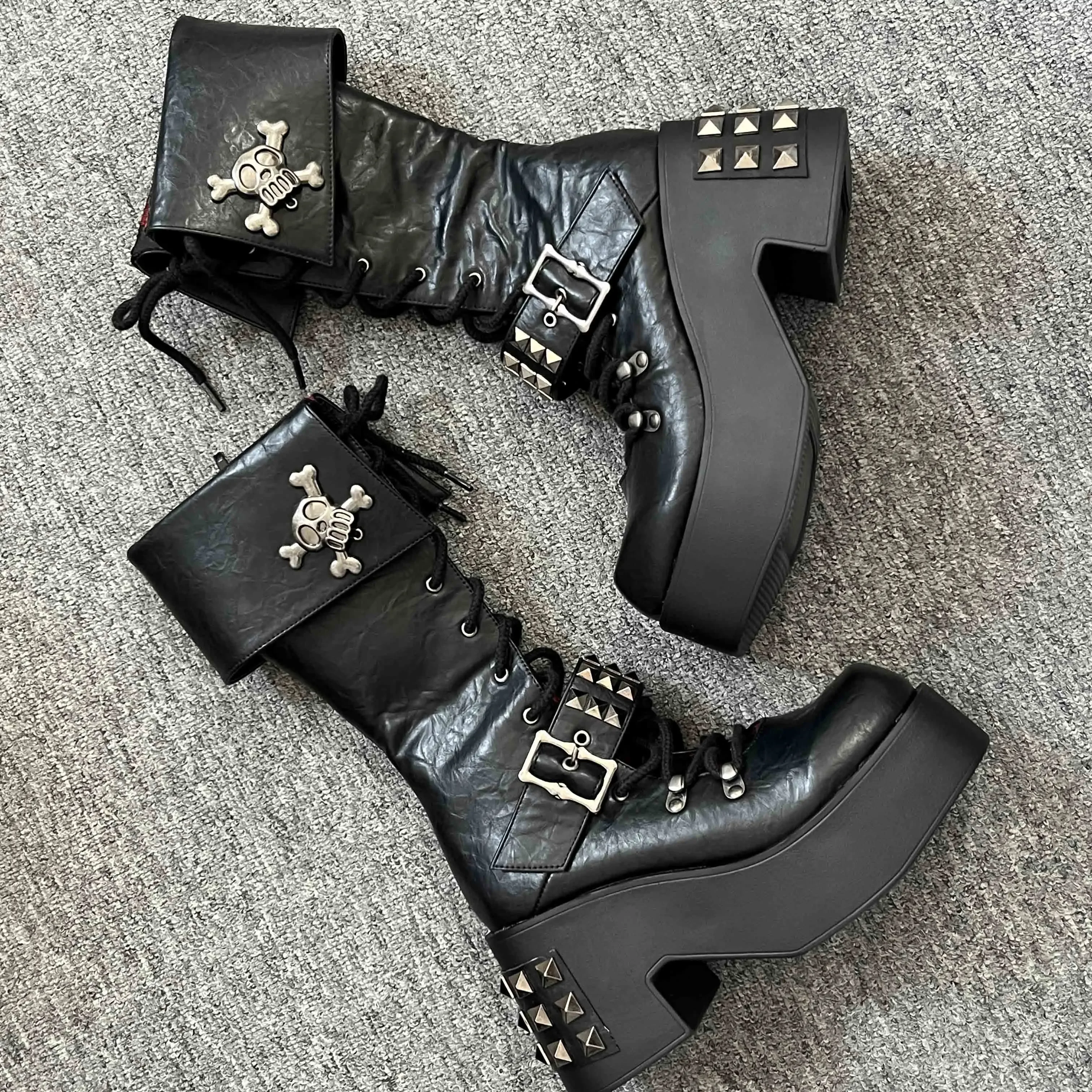 

2025 Gururu Original Punk Subculture Y2k Spicy Girl Thick Sole Shoes Japanese Retro Girl Super Cool Boots Super High Heels