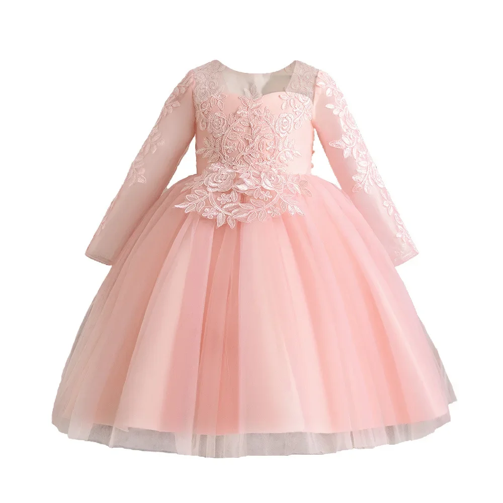 Girls Kids Party Pink Dress Pageant Children Costume Bow Princess Clothes Birthday Wedding Elegant Evening Ball Gowns Vestidos