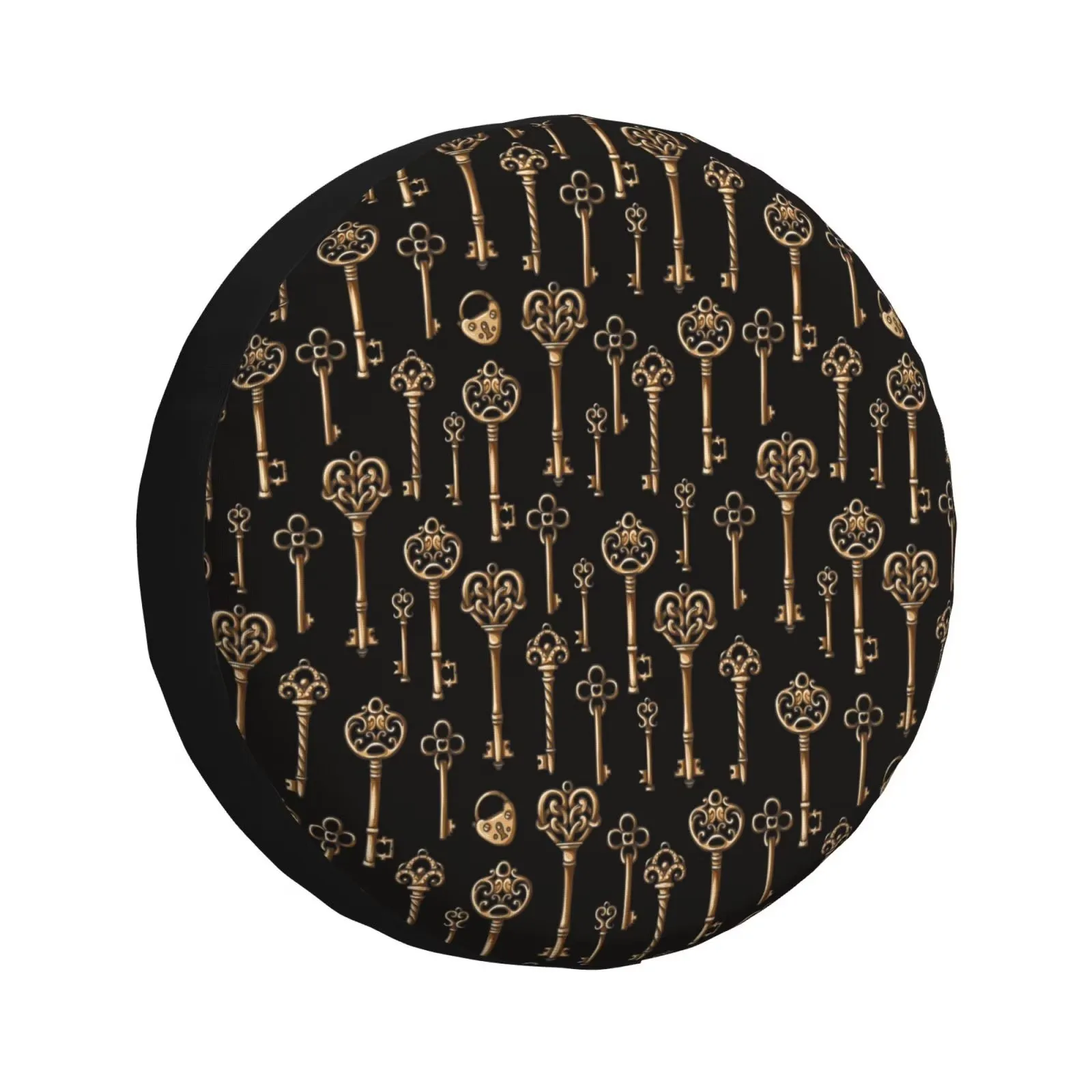 Vintage Gold Keys Pattern Tire Cover Waterproof Dustproof Adjustable Spare Tire Protector for SUV
