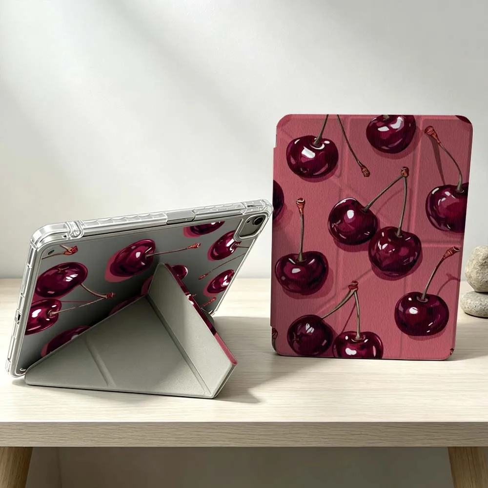 Luxury Red Cherry Pattern Soft For iPad Pro Air mini 6 5 4 3 2 1 11th 10th 6th 5th M5 M4 M3 M2 9gen Foldable 3Y Tablet Case
