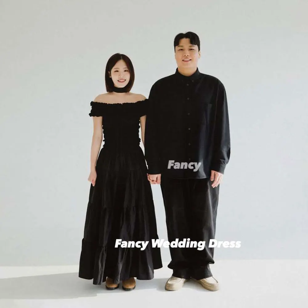 Fancy Special Off Shoulder Wedding Dress Korea Photography A Line Soft Satin Evening Party Dresses Customized