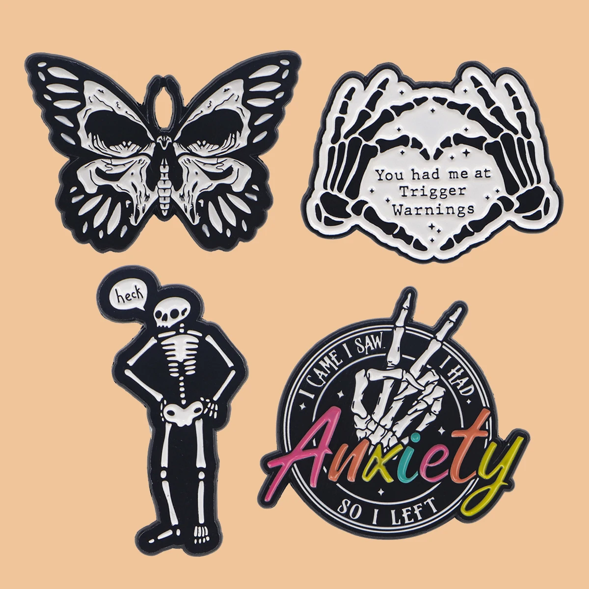 Halloween Skeleton Pin Dark Butterfly Badges Brooches for Clothing Enamel Pin Women's Badges Jewelry Accessories Gifts for Kids