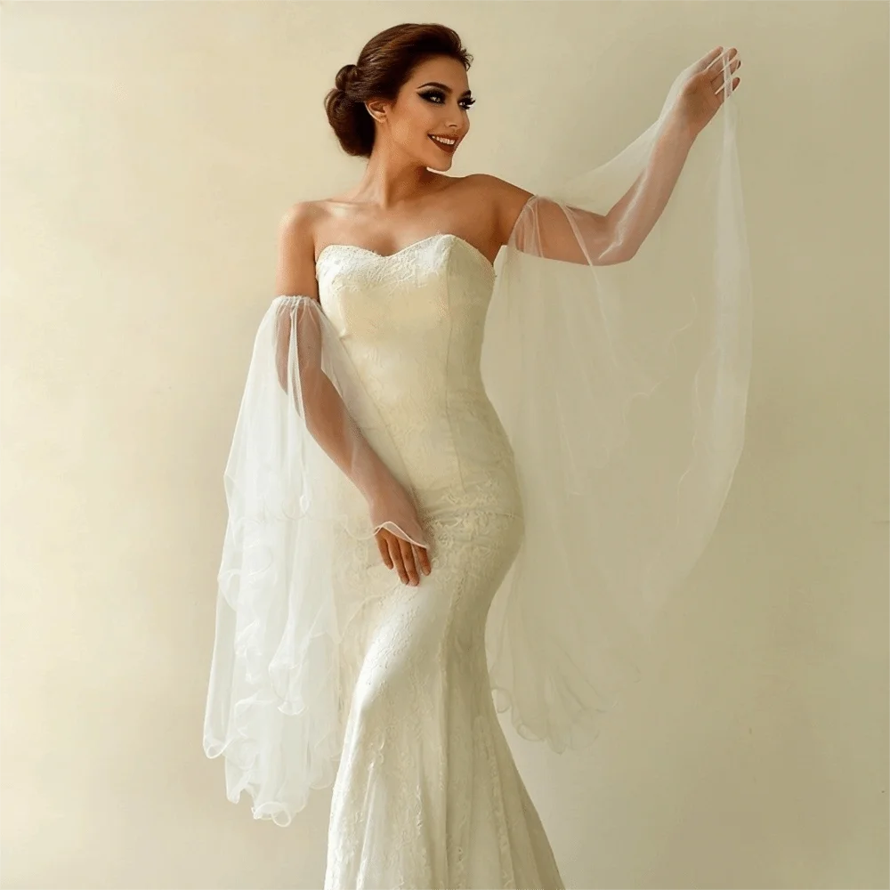 1 زوج خفيفة الوزن أنيقة فستان المرأة الأكمام طويلة تول شير تول قفازات انفصال أغطية للذراع فستان الزفاف اكسسوارات