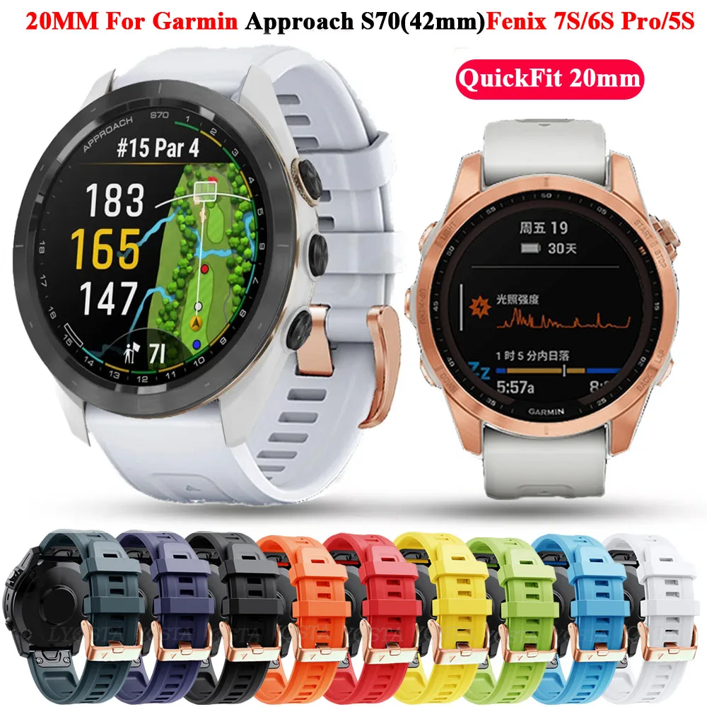 20mm Rose Gold Buckle Watch Strap For Garmin Approach S70 Epix Gen Pro 2 (42mm) Fenix 7S 6S Quickfit Silicone Bracelet Wristband