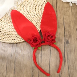 Handmade Red Rose Headbands For Women Charming And Sexy Head Hoops Headbnds Ladies Girls Daisy Flower Rabbit Ear Headband