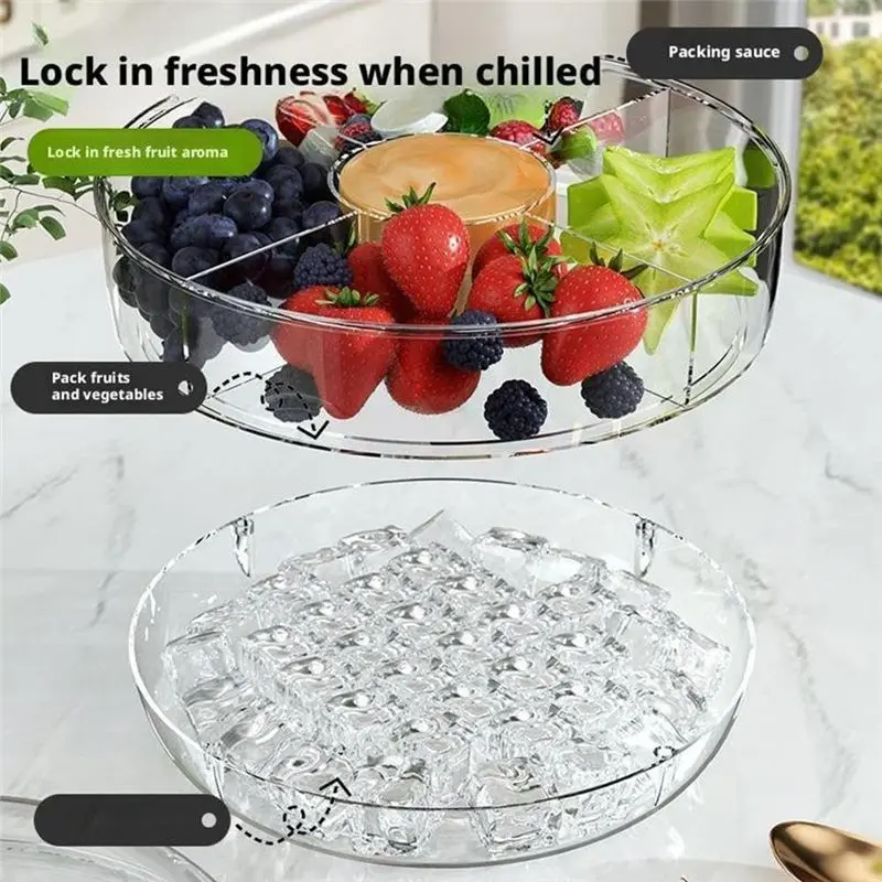 ABYP Chilled Veggie Fruit Tray Platter Divided Rotating Serving Tray With Lid Snack Vegetable Tray Chip And Dip Serving Set