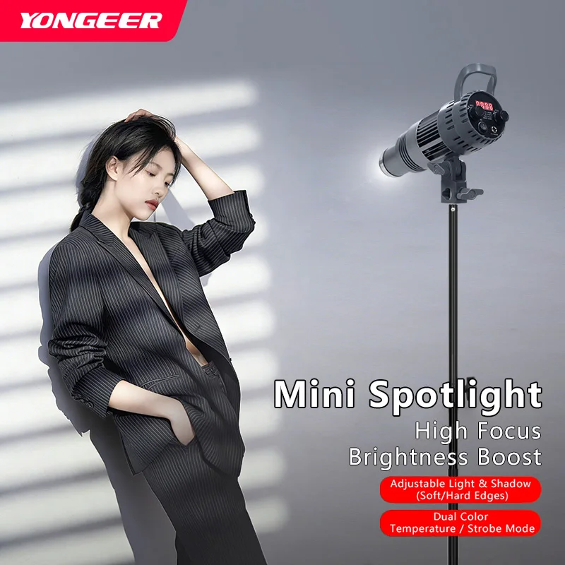 

YONGEER ZX50 Прожектор COB с креплением Bowens, конический оптический сноут, оптический конденсор, специальный формованный луч для художественной съемки