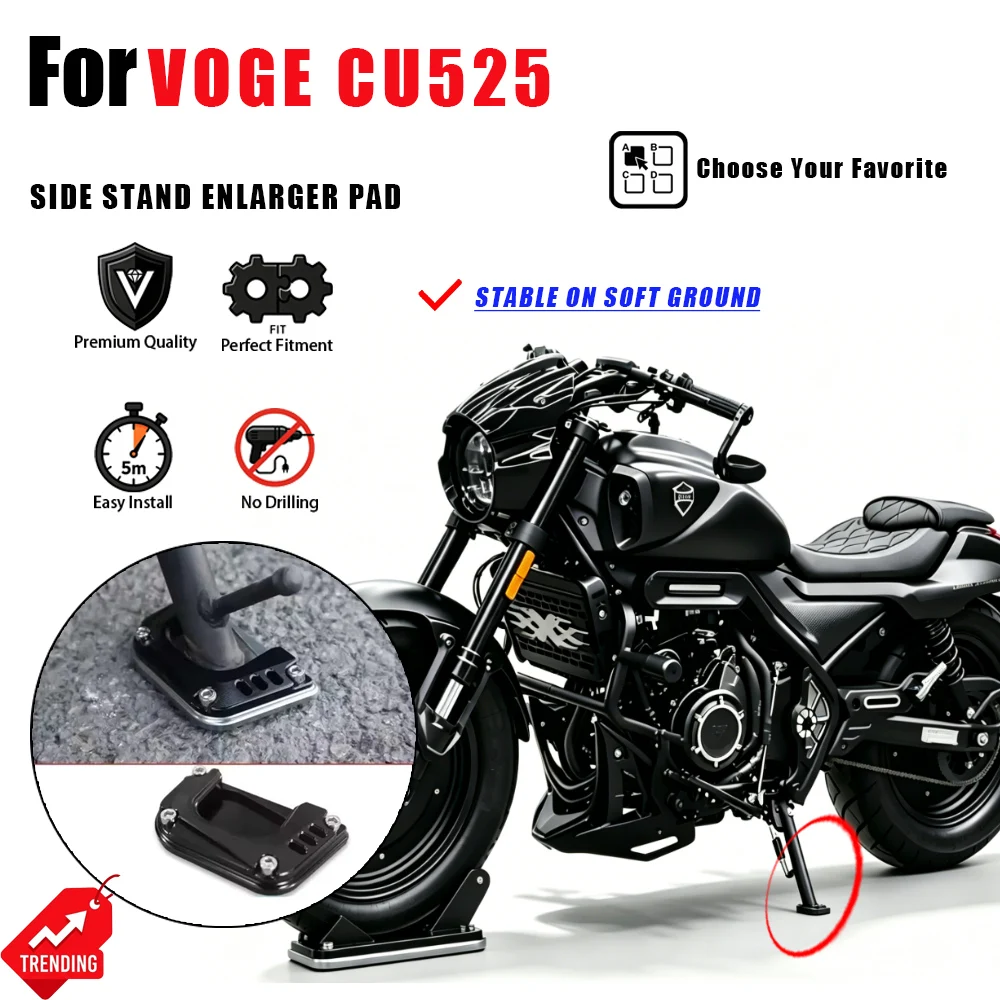 For VOGE CU525 Motorcycle Side Stand Enlarger Kickstand Extension Pad Non-slip Foot Support Base Accesorios Moto Pata De Cabra