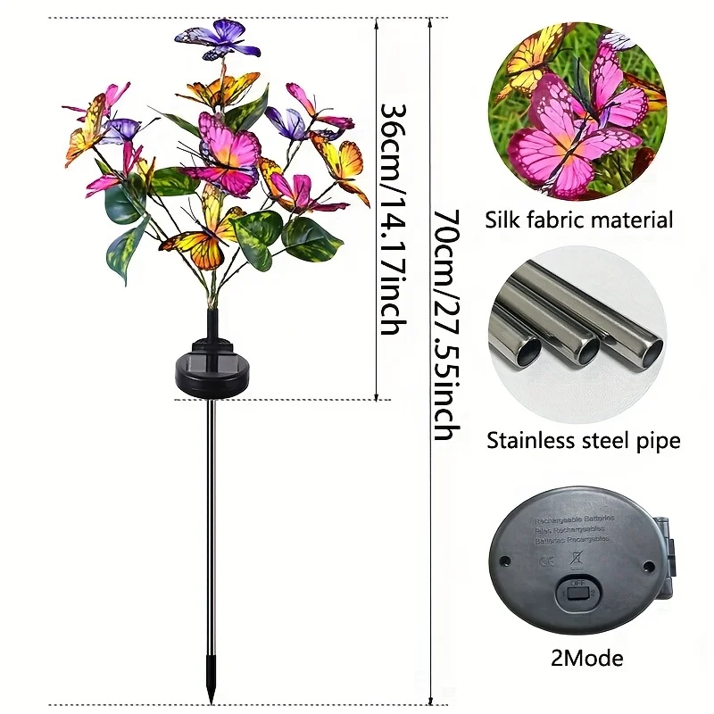 Solar LED Butterfly Garden Lights Waterproof Colorful Outdoor Lawn Path Lamp for Yard Patio Festival Christmas Roof Decoration view 5
