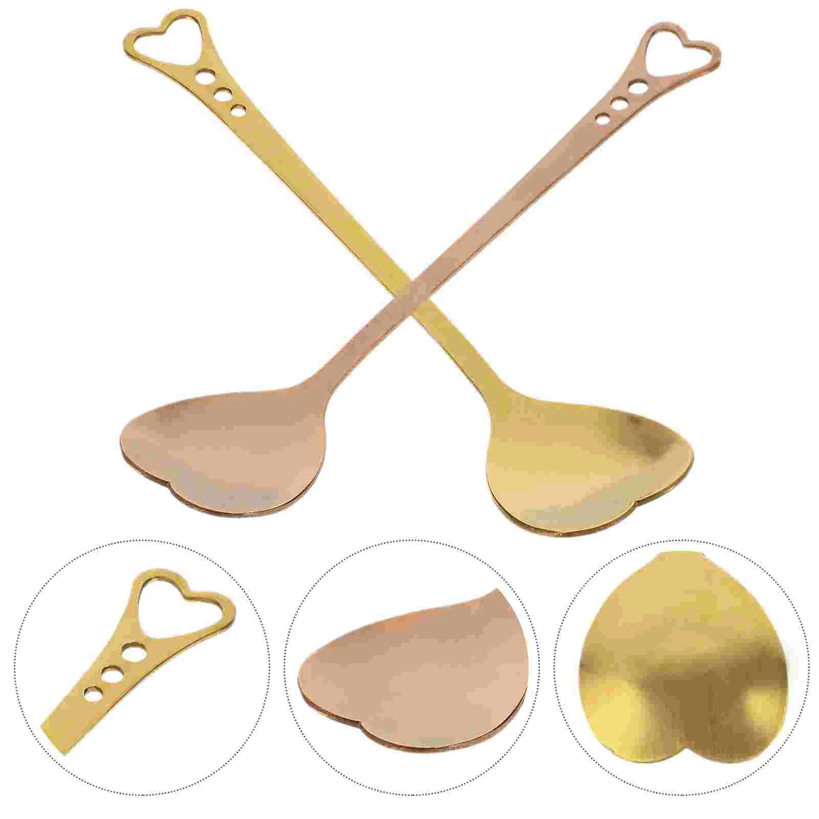 2 Pcs Black Spoons Stainless Steel Scoop Chocolate Unique Stirring Gold Plating Dessert Heart Shaped Baby