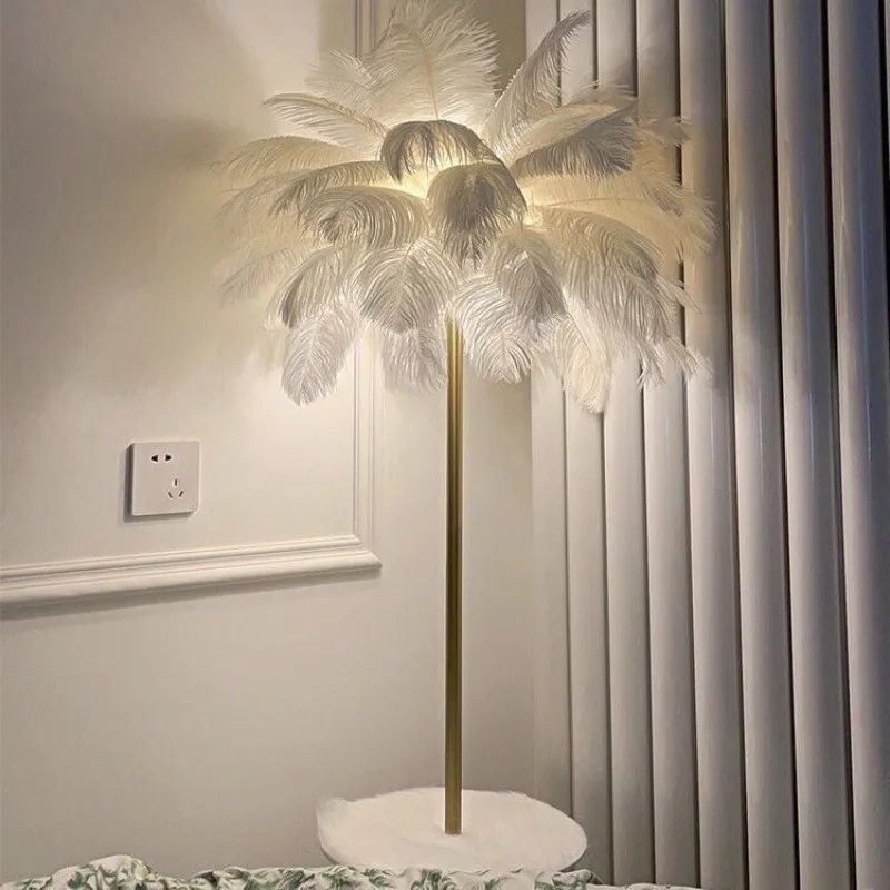 

Floor lamp wedding street lamp ostrich hair Nordic living room coffee table rack vertical lamp