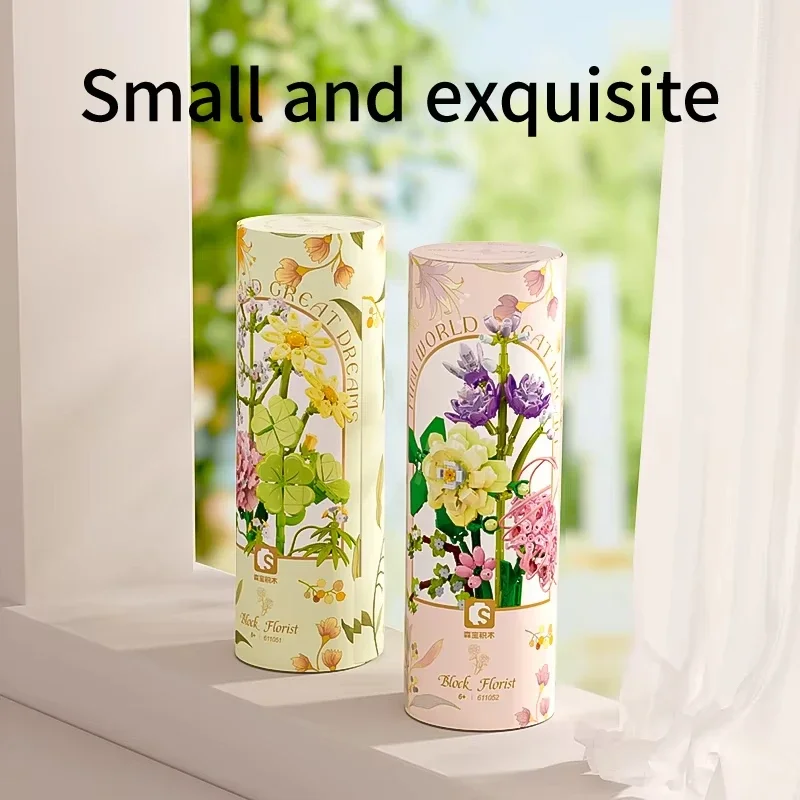 ดอกไม้หลอดช่อดอกไม้อาคารบล็อกดอกไม้ชุดอิฐเดสก์ท็อปตกแต่งเด็ก DIY ของเล่นผู้ใหญ่ของขวัญโรแมนติก