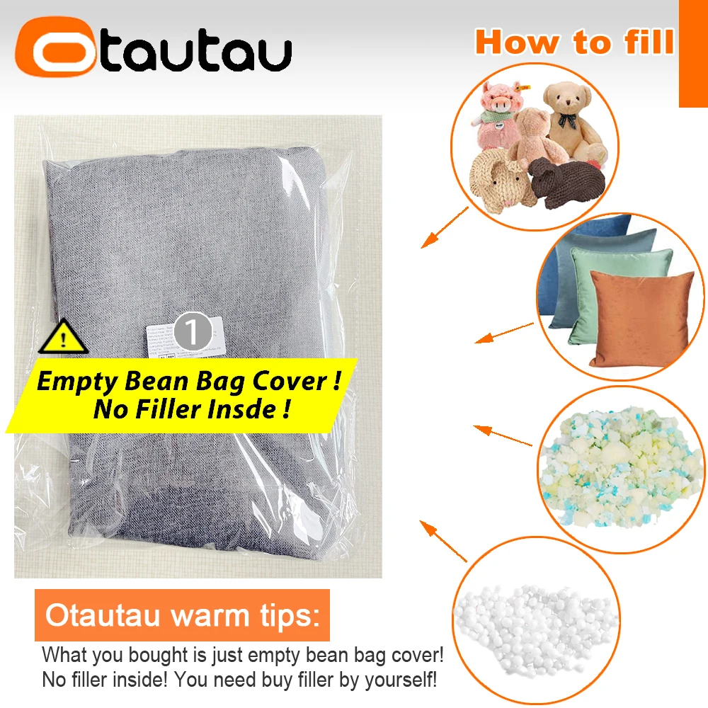 OTAUTAU Bean Bag Cover 2-seat Cotton Linen Couch Armchair Sofa Pouf Beanbag Cover SF159【No Filler!Need Buy Filler Yourself!】