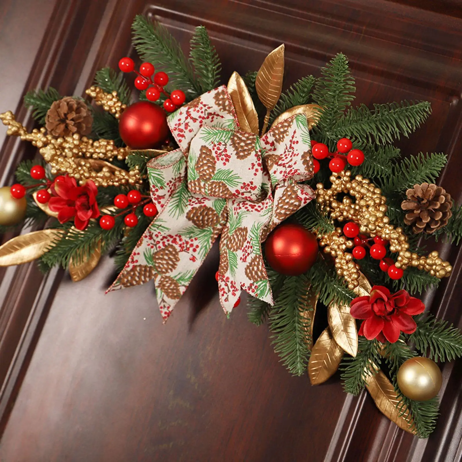 Christmas Swag for Front Door Ornaments Xmas with Bow Wall Artificial Wreath for Stairs Railing Outdoor Mailbox Holiday Festival