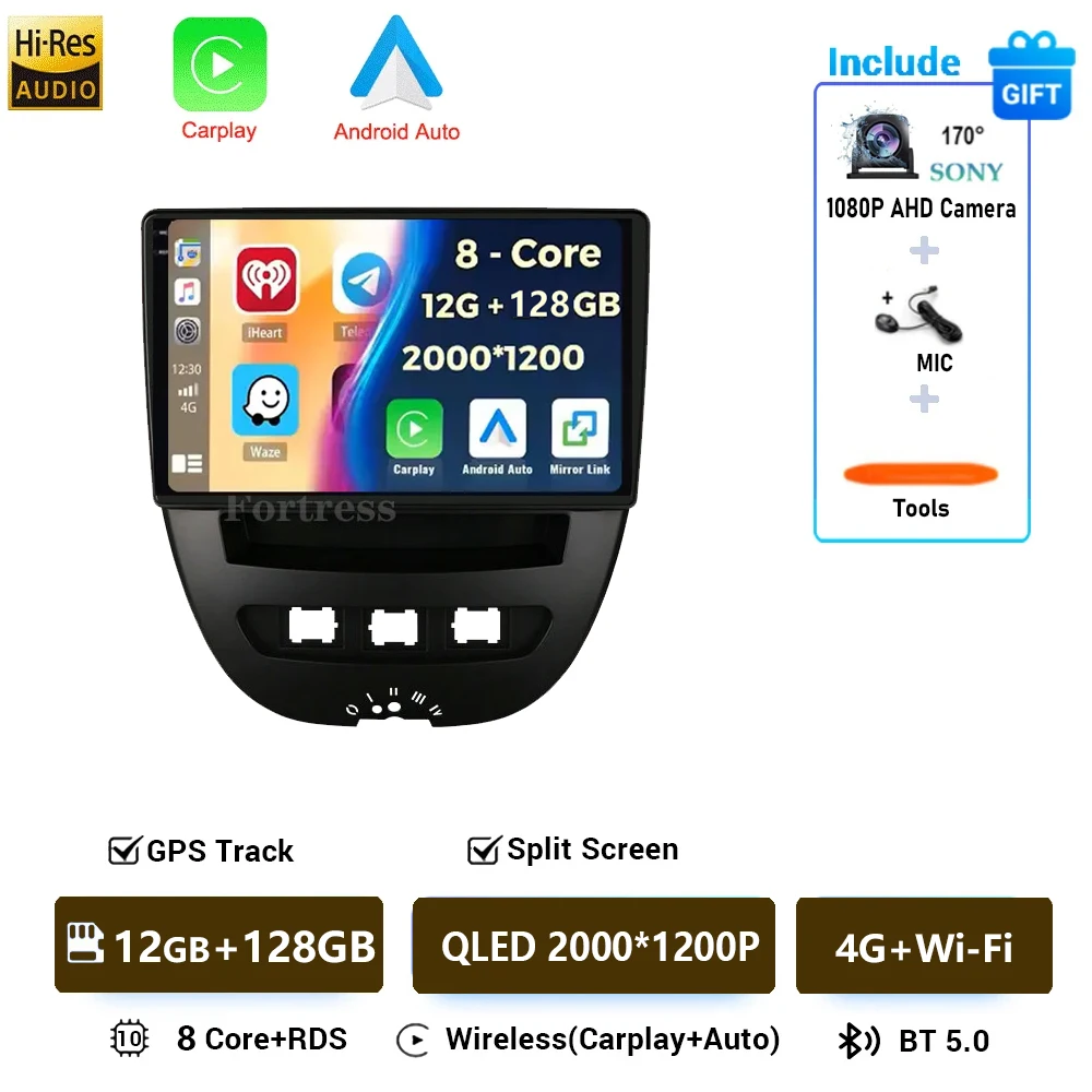 For Peugeot 107 For Toyota Aygo Citroen C1 2005-2014 Android 16 CarPlay Auto Car Radio Multimedia Video Player GPS stereo Head
