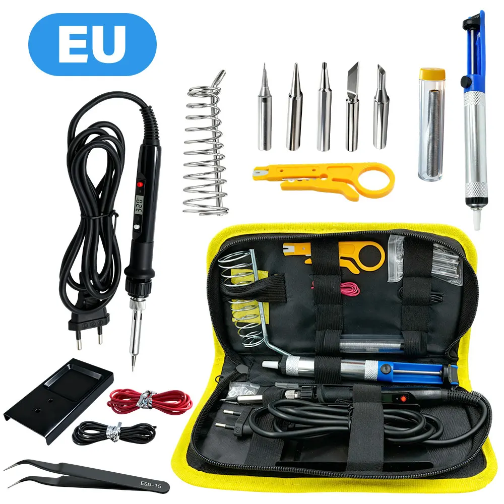 

Soldering Iron Kit Adjustable Temperature EU plug US plug LCD Digital Display Welding Repair Tools With Solder Tin Iron Tips