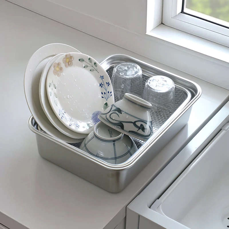 

304 Stainless Steel Sink Colander Large Square Vegetable Washing Basket Oversized Fruit and Dish Drainer Rack Kitchen Prep Bowl