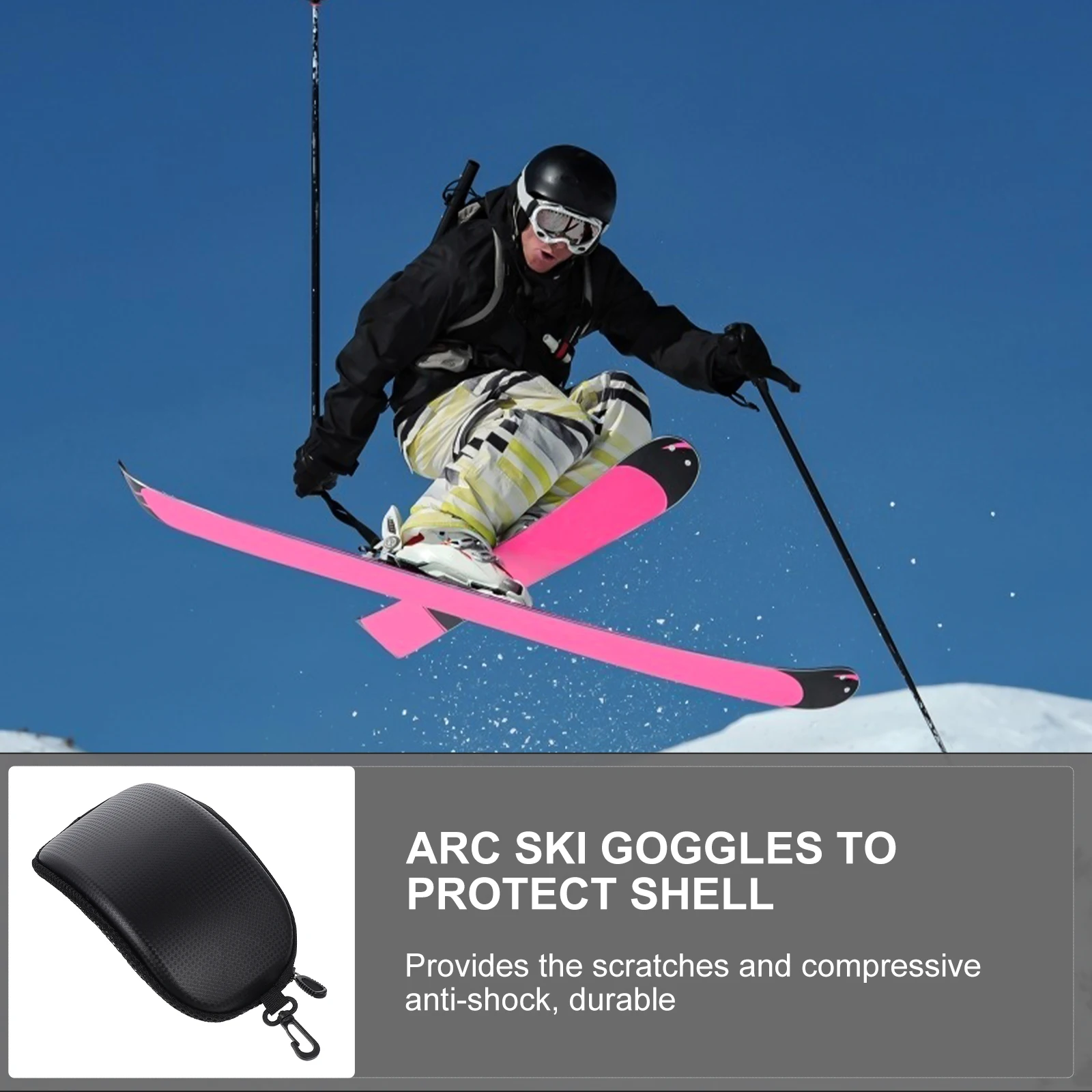 

Ski Goggles Box Snow Goggles Case Extra Large Storage For Outdoor Sports Arc Design Shockproof Zip Closure Carry Buckle