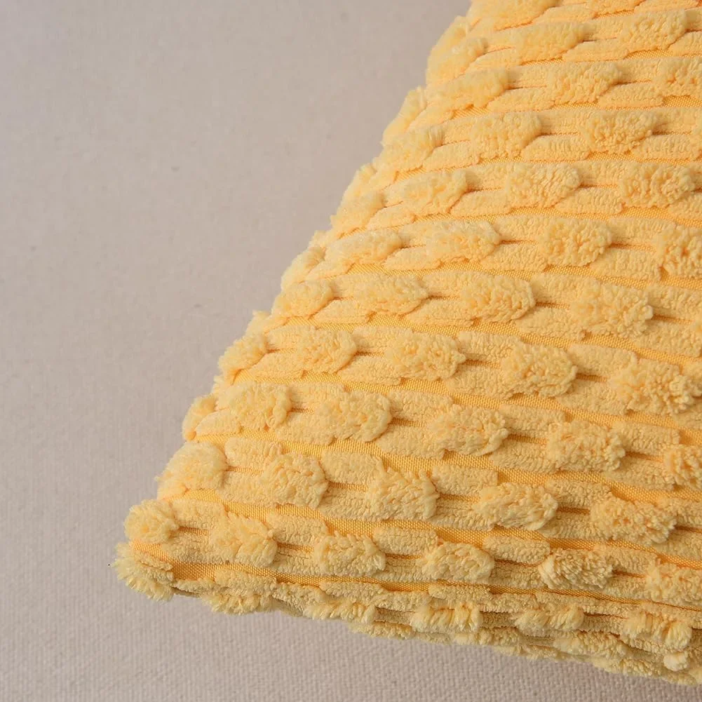 Yellow Textile Pillow Covers Decorative 18x18Inch 45x45CM Striped Corduroy Plush Velvet Pillowcases Boho Cushion Cover for Couch