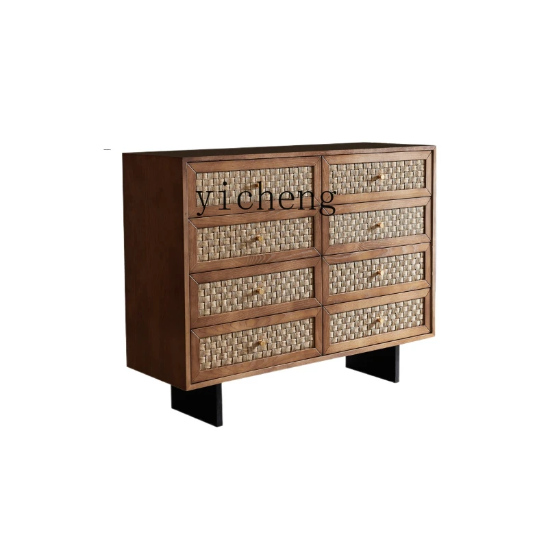 

ZC Solid Wood Rattan Woven Four Six Eight Spares Cabinet Dining Side Drawer Storage Cabinet Locker Hallway Cabinet