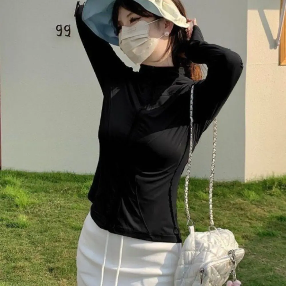 

Simple Ice Silk Sun Protection Top Women Stand Up Collor Anti-UV Quick Dry Sweatshirts Long Sleeve Thin Yoga Jacket Coat Cycling