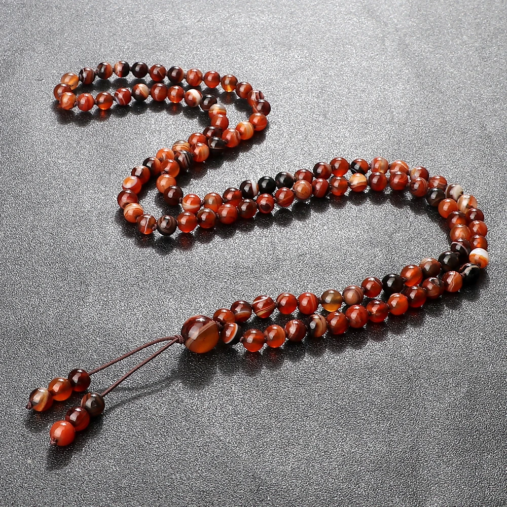 Red Agates Stone Necklaces Vintage 108 Beads Bracelets Tibetan Buddhist Mala Buddha Charm Rosary Yoga Jewelry for Women Men Gift