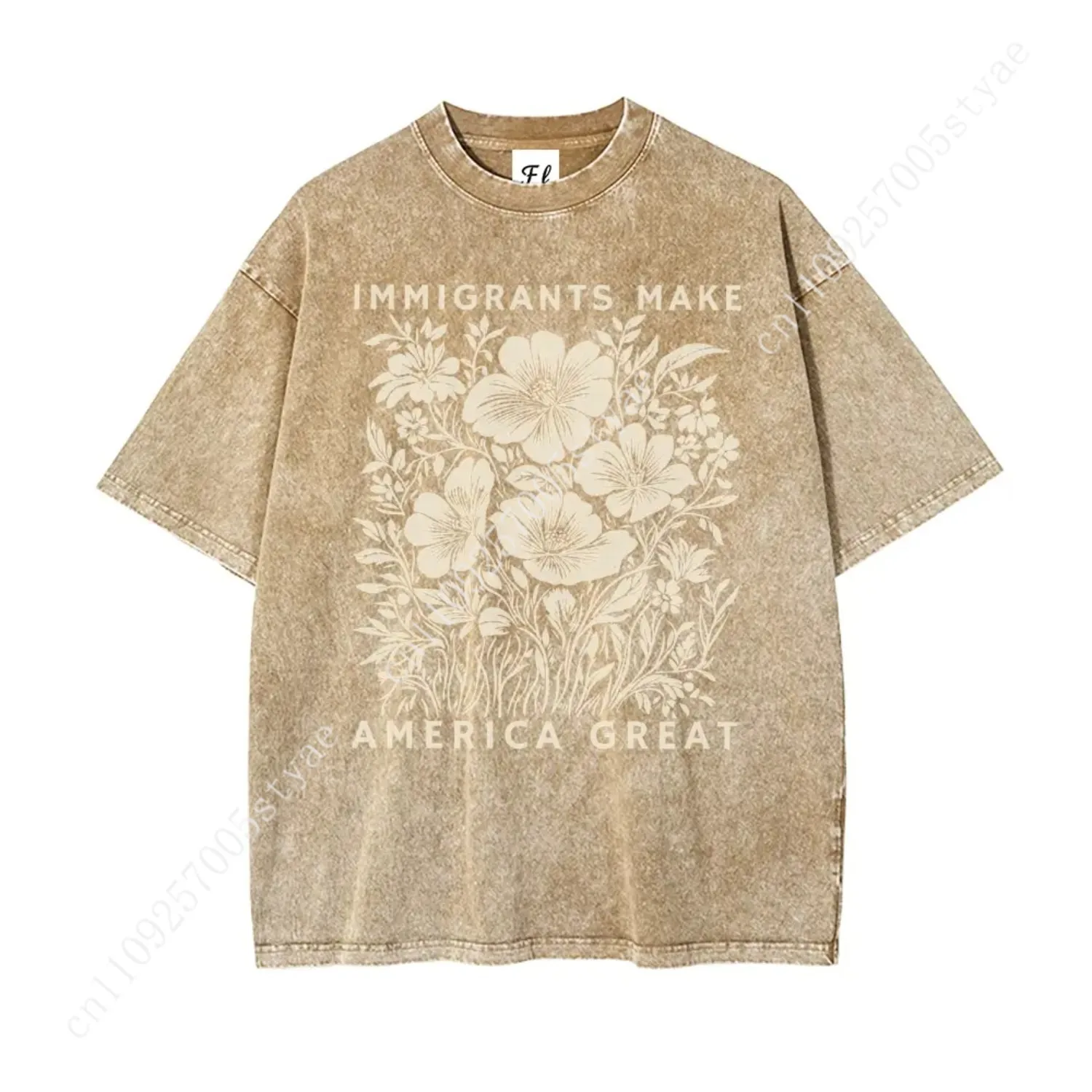 Immigrants Make America Great Oversize Unisex Anti-ICE Washed T-Shirt for Women and Men's Unisex Fit Batik Cotton Oversize Stree view 3