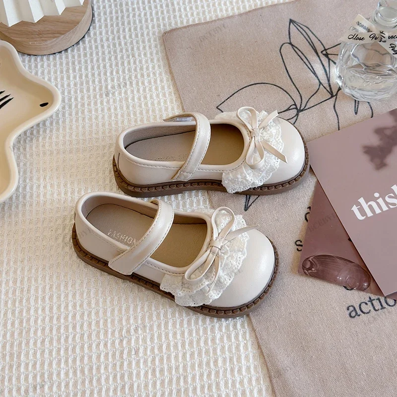 Baby Girls Summer Hot Sale Elegant Lace Balloon Thick Sole Kids Sandals Black/Beige Bow One-Standardl Lightweight Walking Shoes