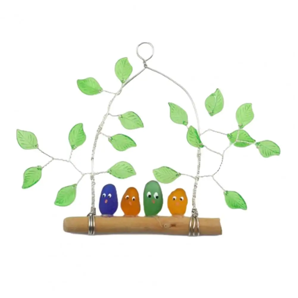 

Colorful Bird Seaglass Decoration Handmade Bird on Branch Wall Art Artwork Wall Hanging Ornament for Balcony Garden Home Decor