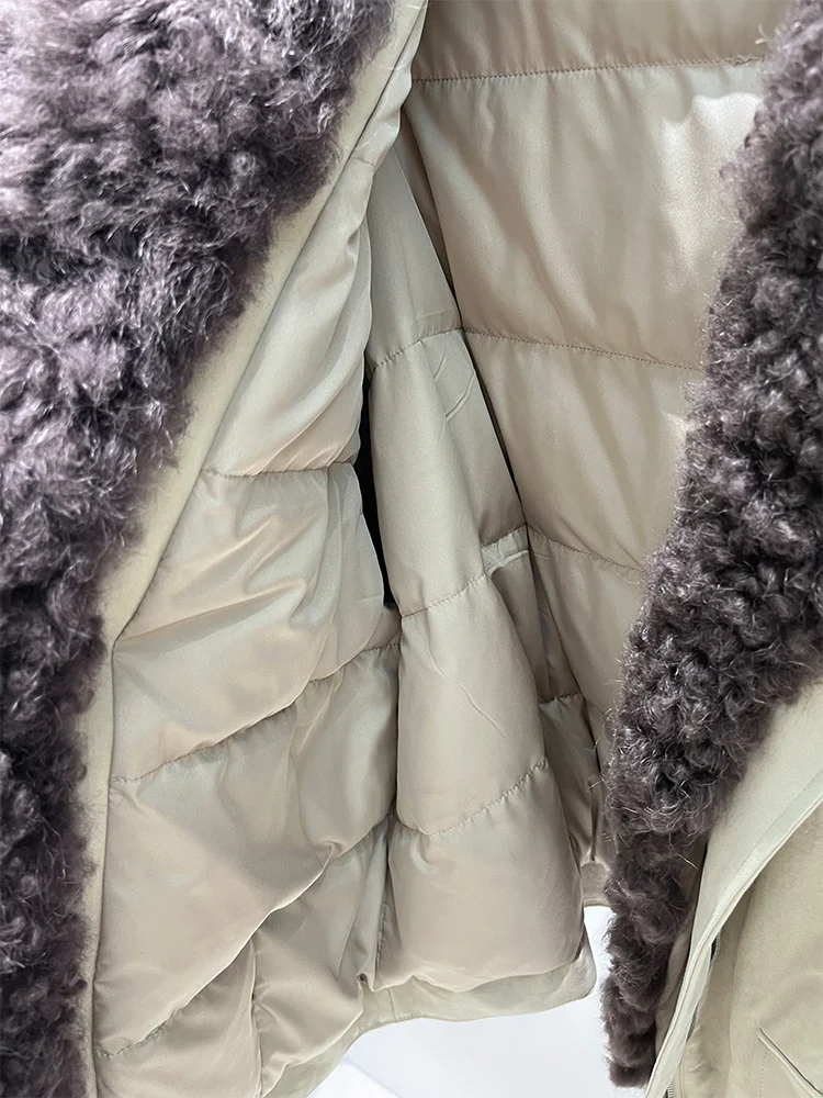 Piumini d'oca caldi invernali moda donna Collo in vera pelliccia di pecora di agnello naturale Cappotti femminili spessi Piumini Capispalla