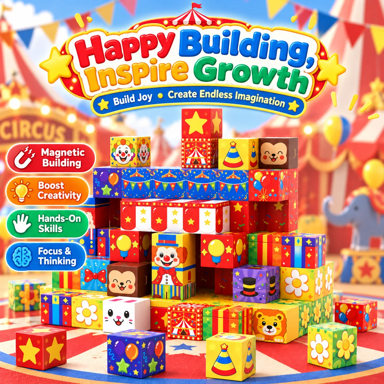 Clown Wonderland Magnetic Building Blocks Circus Birthday Gift for Children STEM Montessori Sensory Magnet Cubes for Kids Toy view 6