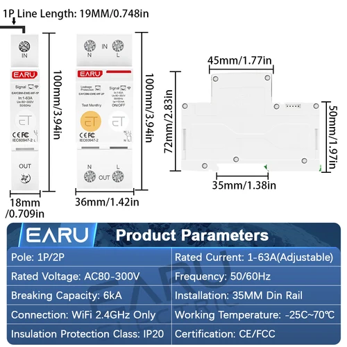 Imagen 2 del producto EWeLink WiFi MCB disyuntor inteligente 1P 2P 63A interruptor temporizador de medición de energía relé kWh Protector de corriente de voltaje control remoto