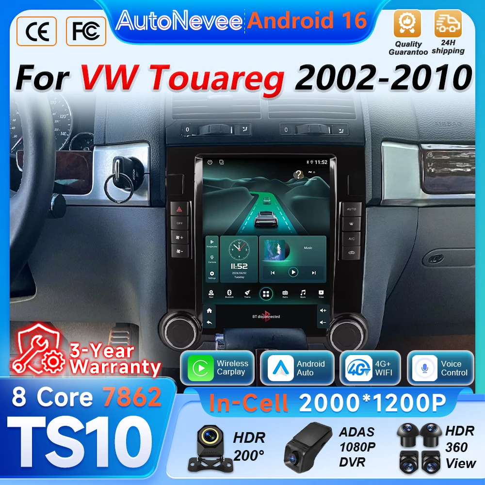 Android Auto Car Radio For VW Touareg 2002 2003 2004 2005 2006 2007 2008 2009 2010 Multimedia Player 5G Wifi 2din GPS Navigation
