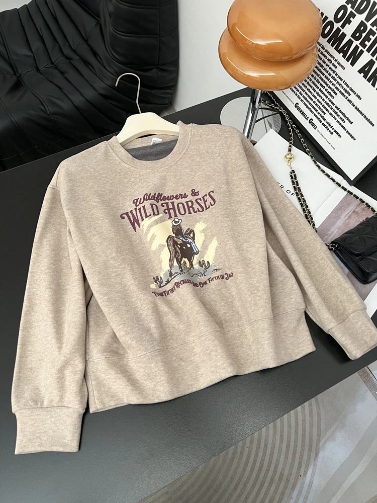 

Loose Large Size Lazy Sle Cartoon Print round Ne Hoodie Women's Spring Slimming Long Sve Top Comfortable Korean Sle