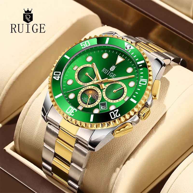 

RUIGE высококачественные многофункциональные мужские полностью автоматические механические часы из нержавеющей стали, мужские ночники, водонепроницаемые, универсальные