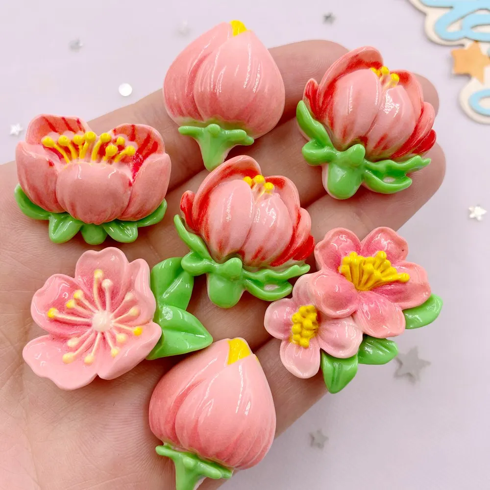 10PCS Resin Colorful Big Peach Blossom Flower Flatback Stone Figurines Scrapbook DIY Bow Decor Accessories Jewelry making Crafts