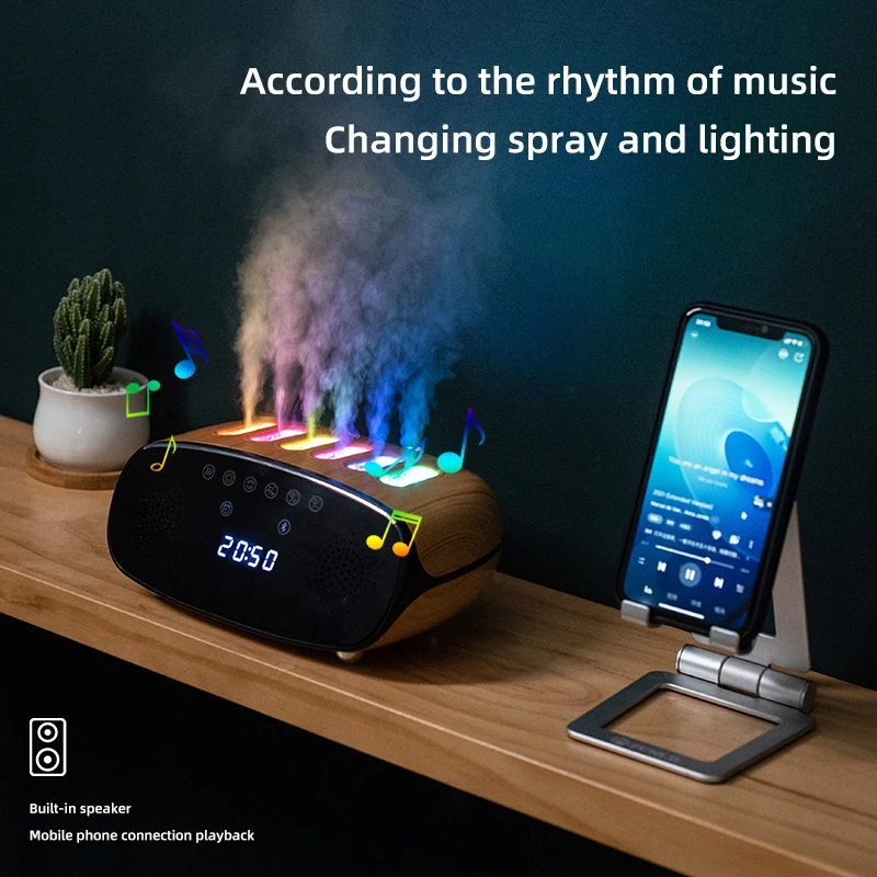 Desktop Dynamic Music Ultrasound Air Humidifier Home 500ML RGB Led Light Humidifier with Remote Control Clock Display Mist Maker