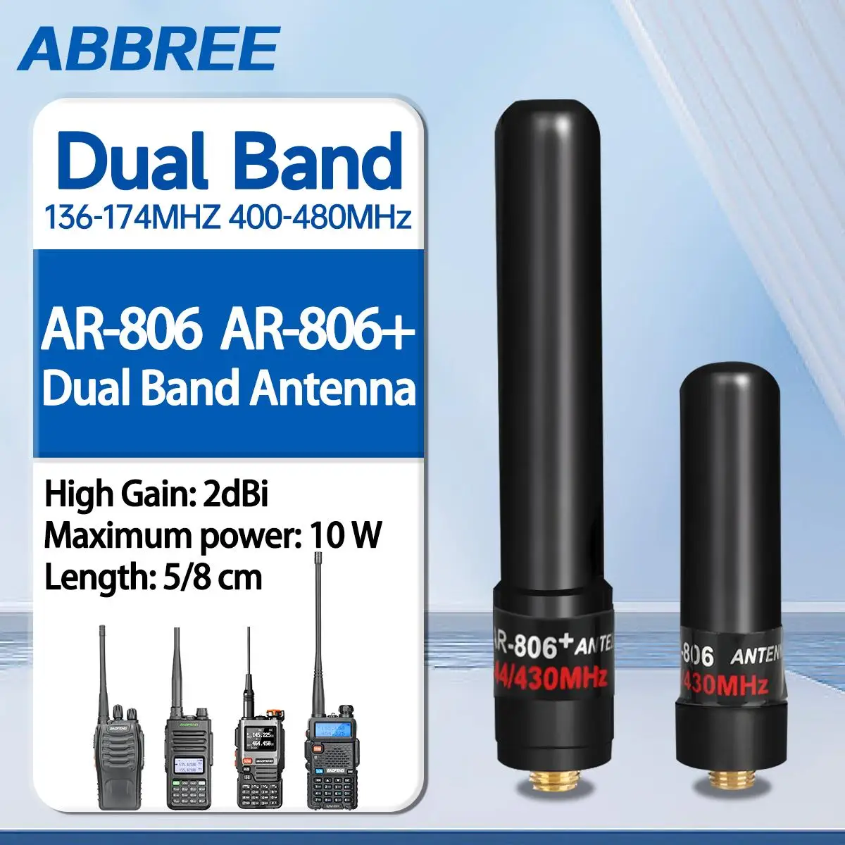 ABBREE AR-806 Mini antena SMA hembra dual-band UHF/VHF para Baofeng - imagen 3