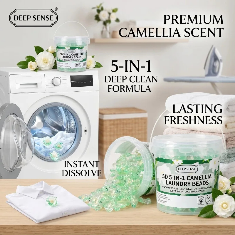 5D Camellia 5 in 1 Scented Laundry Detergent Pods Long Lasting Fragrance Deep Cleaning 50 Count Laundry Beads