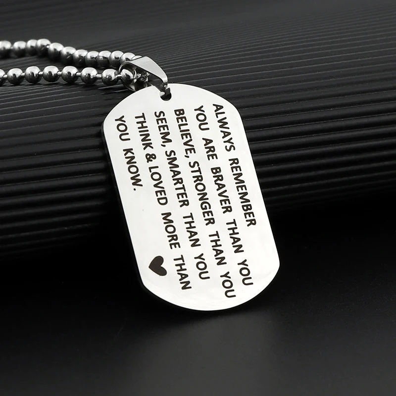 Engraved Inspirational Letter Heart Necklace Stainless Steel Dog Tag Necklaces For Men Women