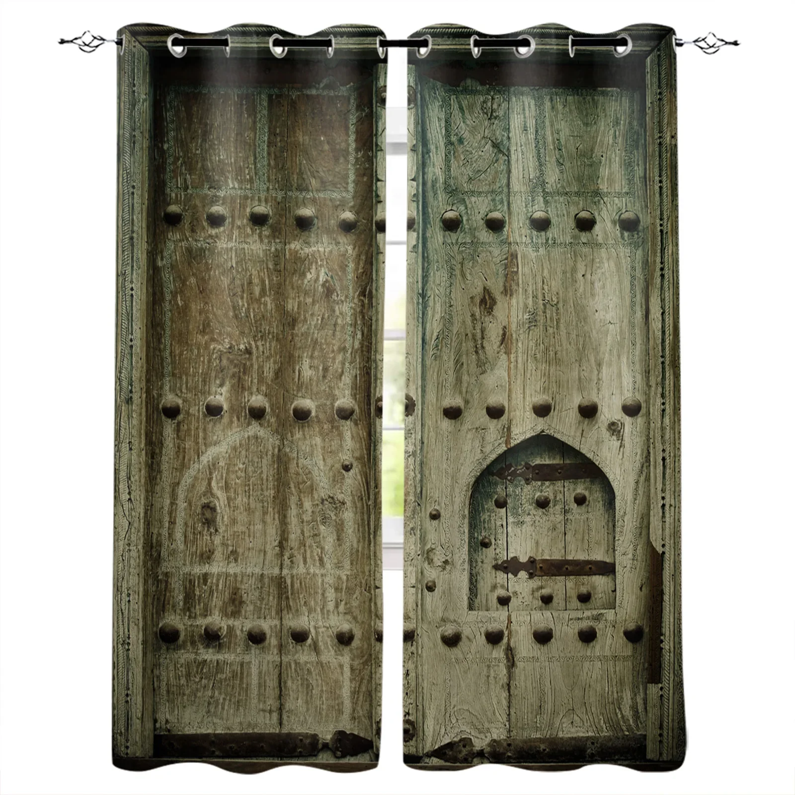 

Old Wooden Door Ancient Retro Blackout Curtains Window Curtains For Bedroom Living Room Decor Window Treatments