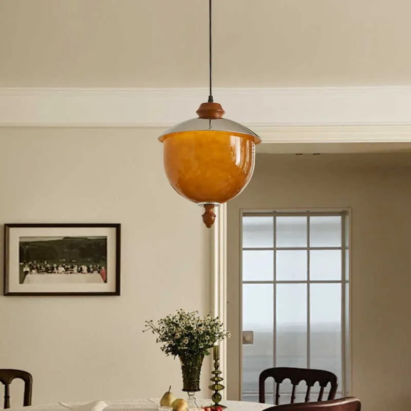 

SANDYHA Retro Chandeliers Tea Color Glass Pendant Lights LED Hanging Lamps For Bedroom Bedside Living Room Background Home Decor