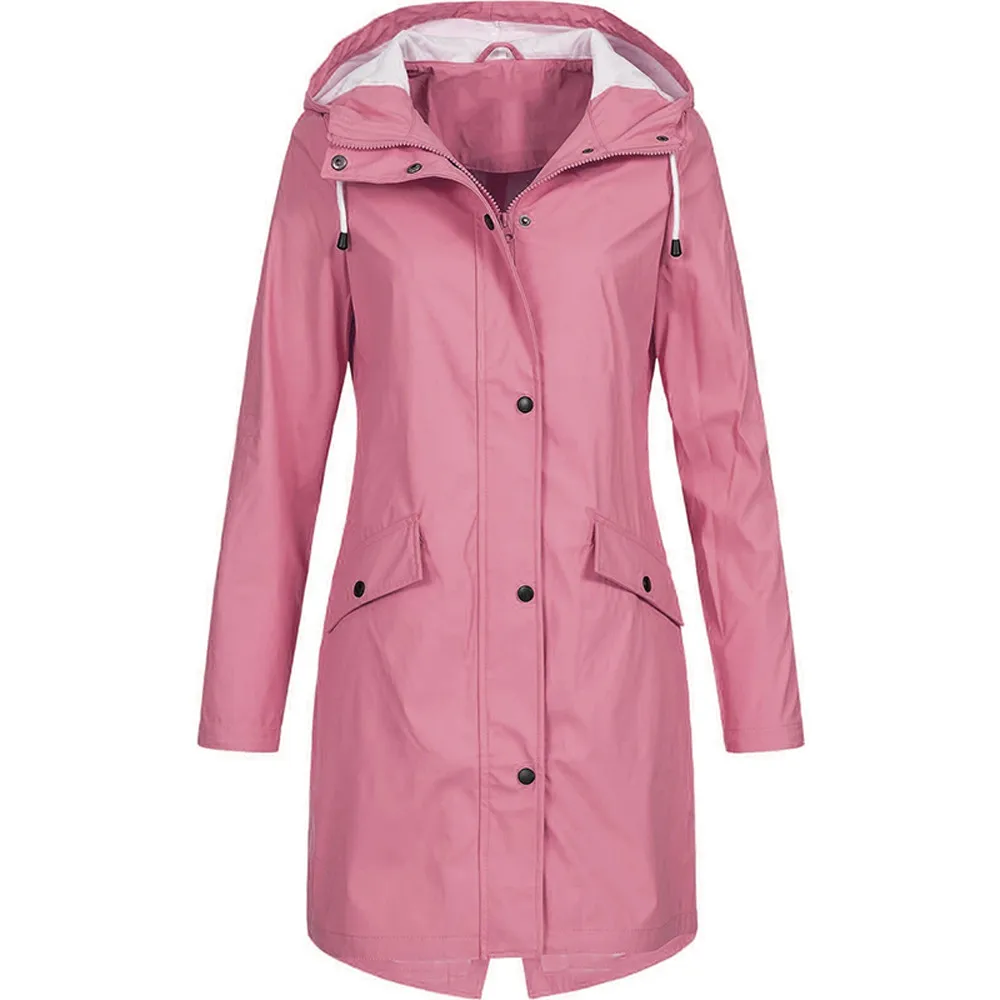 Sweat à capuche de randonnée en plein air pour femme, manteau long coupe-vent imperméable, vêtements d'extérieur chauds, veste de pluie solide, vêtements grande taille