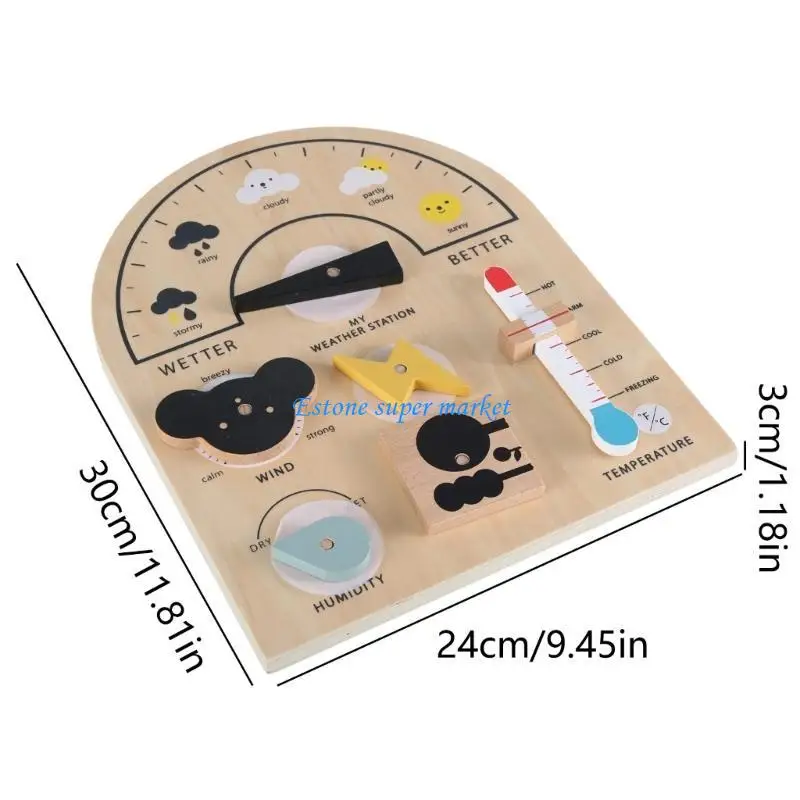 090B Set giocattoli per stazione meteorologica per bambini, giocattolo in legno per l'apprendimento della conoscenza del