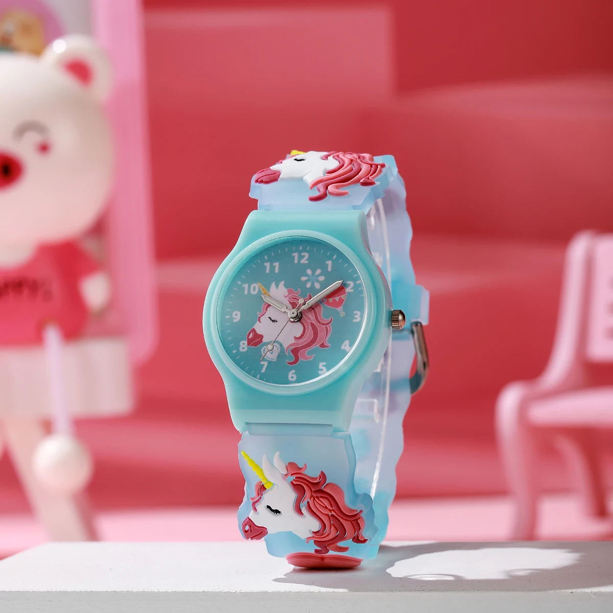 Moda tendência carinhosa unicórnio padrão silicone relógio de pulso de quartzo, adequado para presentes de natal e halloween