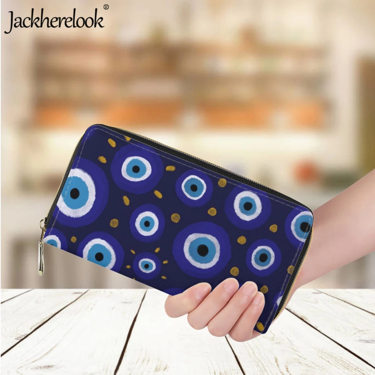 

Jackherelook New Navy Blue And Aqua Nazar Evil Eye Long Wallet for Women Fashion Trendy Leather Purse Business Bank Card Holder