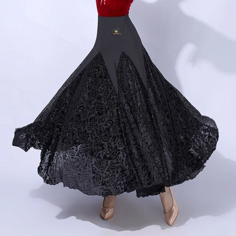 women Black Ballroom Dance Skirt  Elegance Practice Wear Flamenco Clothes Waltz Competition Costume Stage Performance Outfits